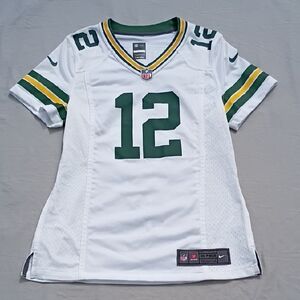 EUC Nike Rogers White Green Yellow #12 Football Jersey Boys Size Small Packers